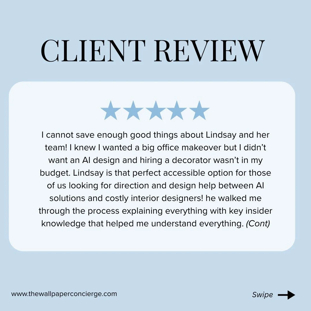 "We ended up going with a totally different pattern than I had anticipated" is my favorite part of this review and such a common experience with my clients. 

This is why it feels so impossible online shopping for this type of art. Wallpape