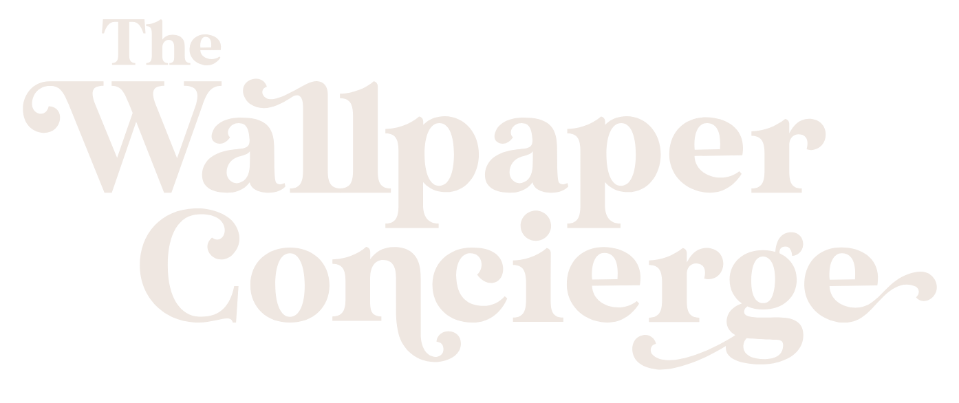 Black background with the words "The Wallpaper Concierge" in large, stylized, cream-colored font.