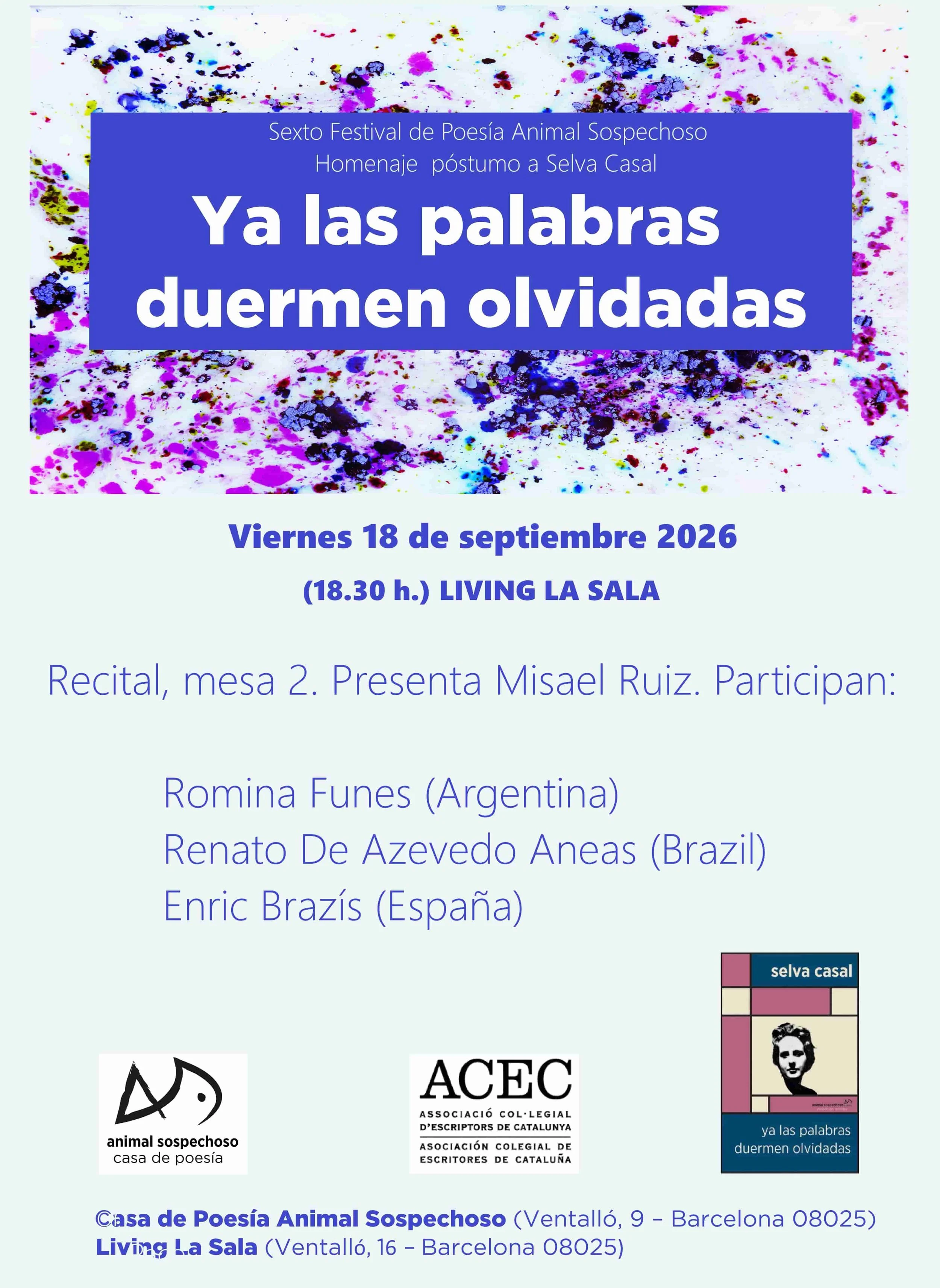 ‍‍Recital: Romina Funes (Argentina), Renato De Azevedo Aneas (Brazil), Enric Brazís (España).