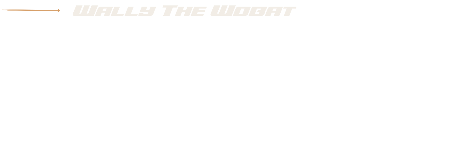 Black background with stylized white and orange text reading 'Wally the Wogat' and smaller text underneath listing names.