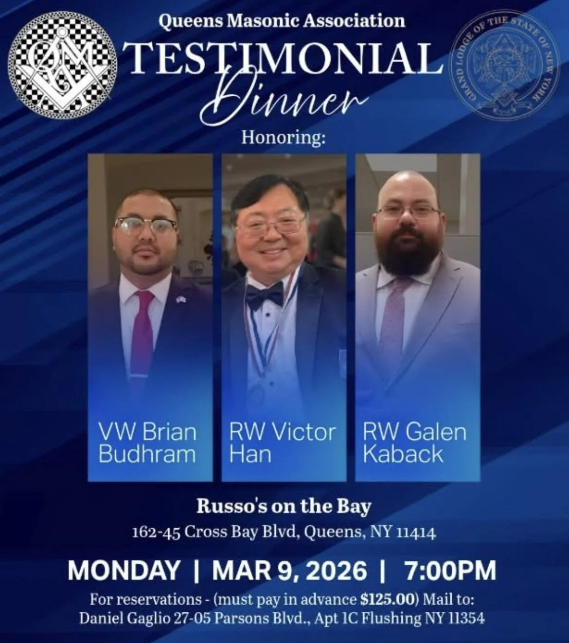 Queens Masonic Association 2026 Testimonial Diner