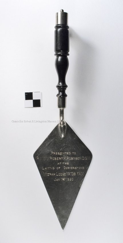 Trowley presented to RW Robert H. Robinson by Mizpah Lodge no.738, at the laying of the Mizpah Masonic Temple  in Elmhurst Queens..