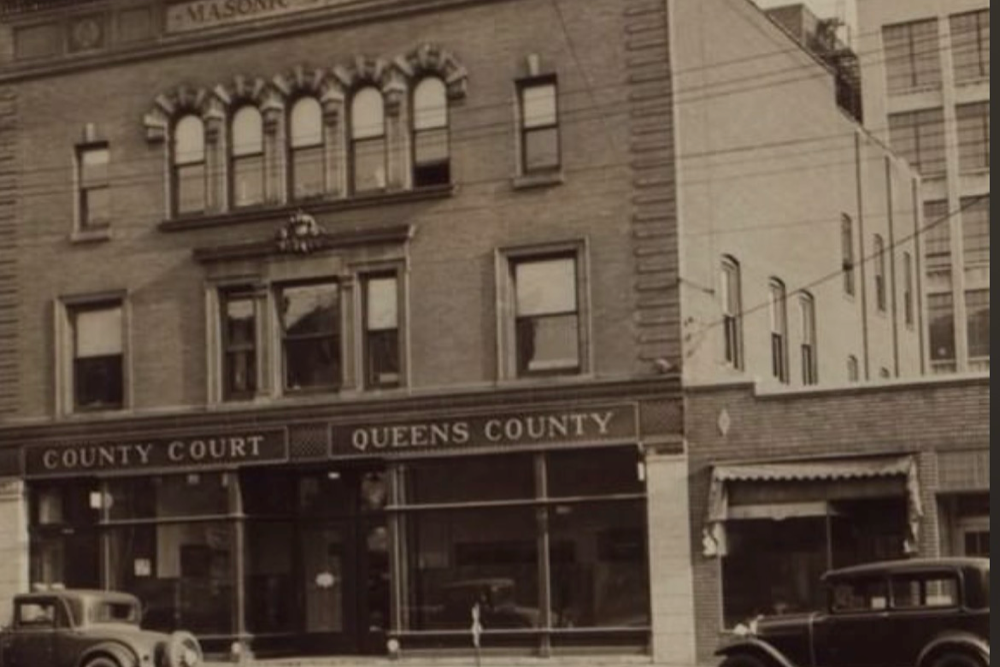 The old Masonic lodge building in Long Island City, Queens, with historical significance and classic masonry architecture, representing the rich legacy of Island City Lodge No. 586., around 1932