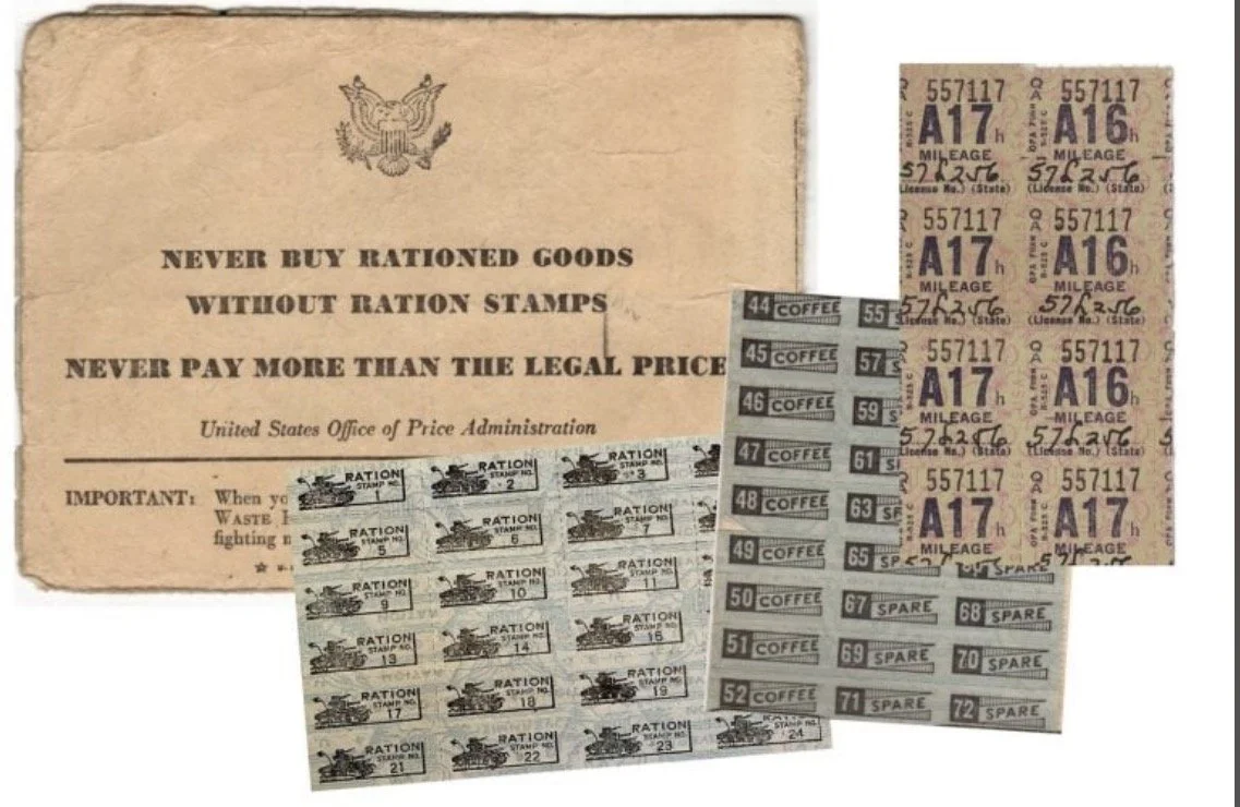 Sheet of gasoline ration coupons issued to American drivers during World War II