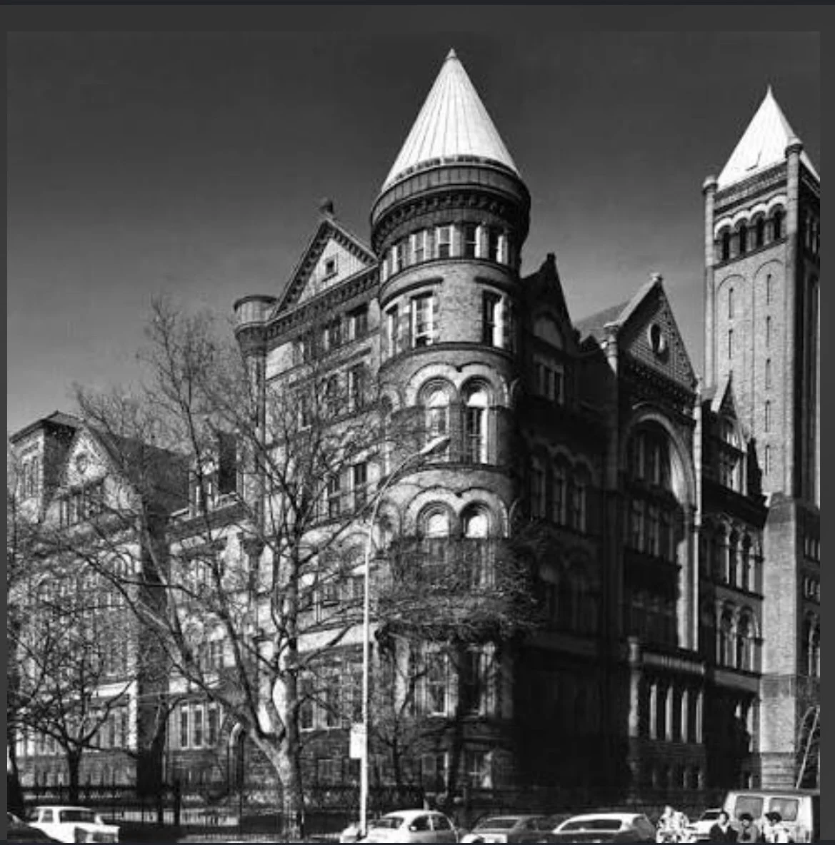 Historic Newtown High School building in Queens, New York.