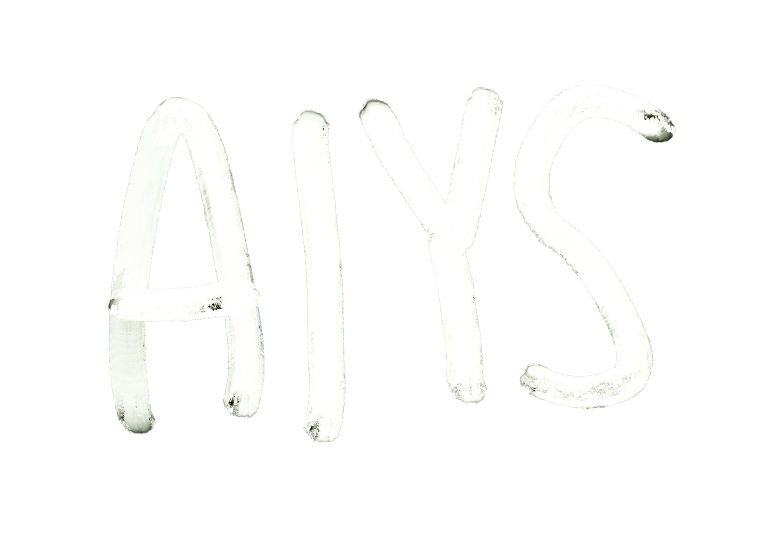 White handwritten letters spelling 'AlYS' on a black background.