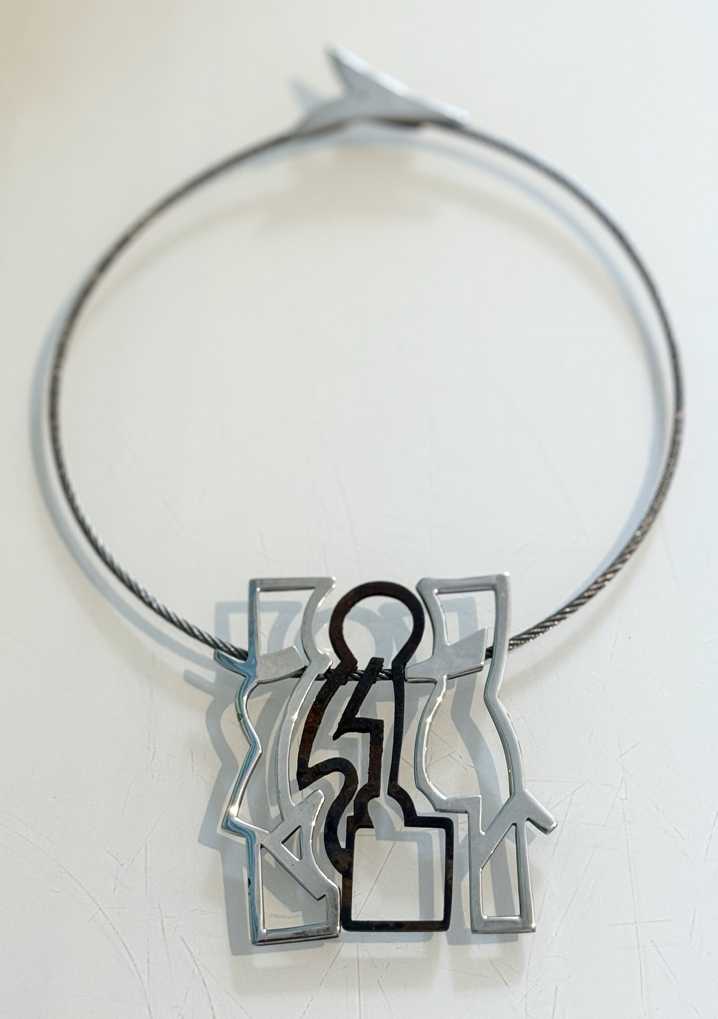 "Refugee" neck piece- Sterling silver, steel and stainless steel cable