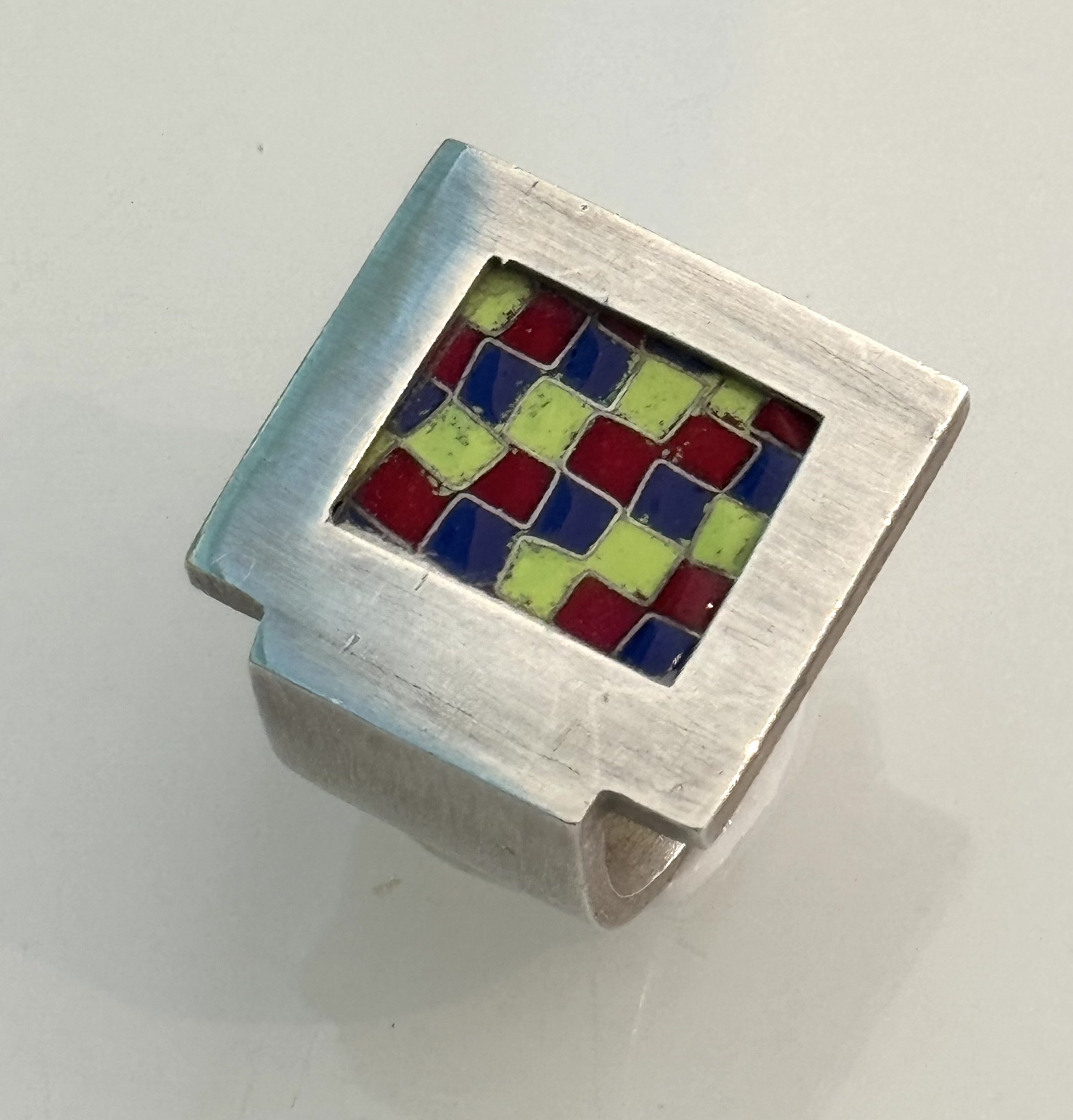"Chess" ring- Sterling Silver and enamel ring