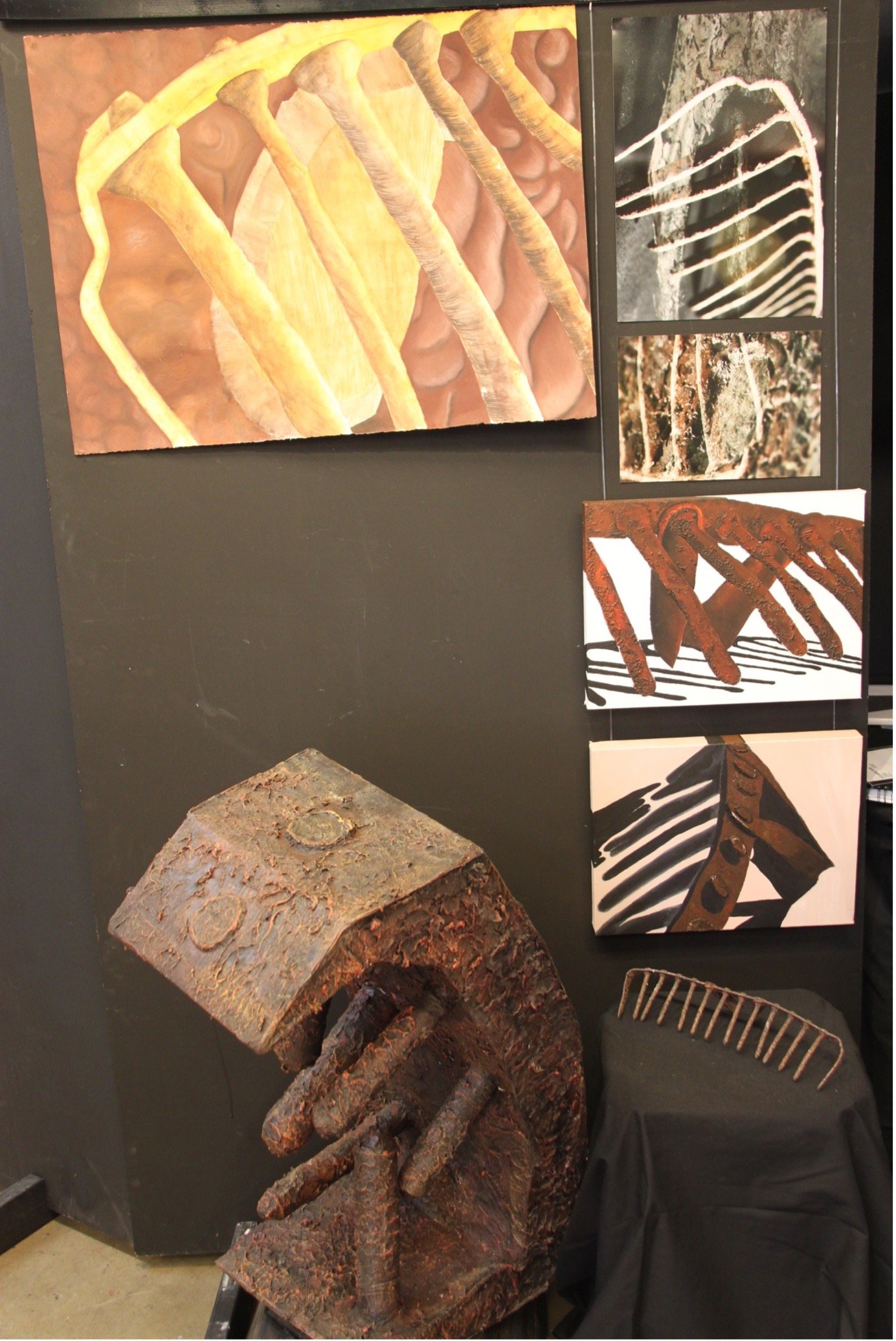 "The rake", photoshop, chalk pastel drawing and cardboard sculpture