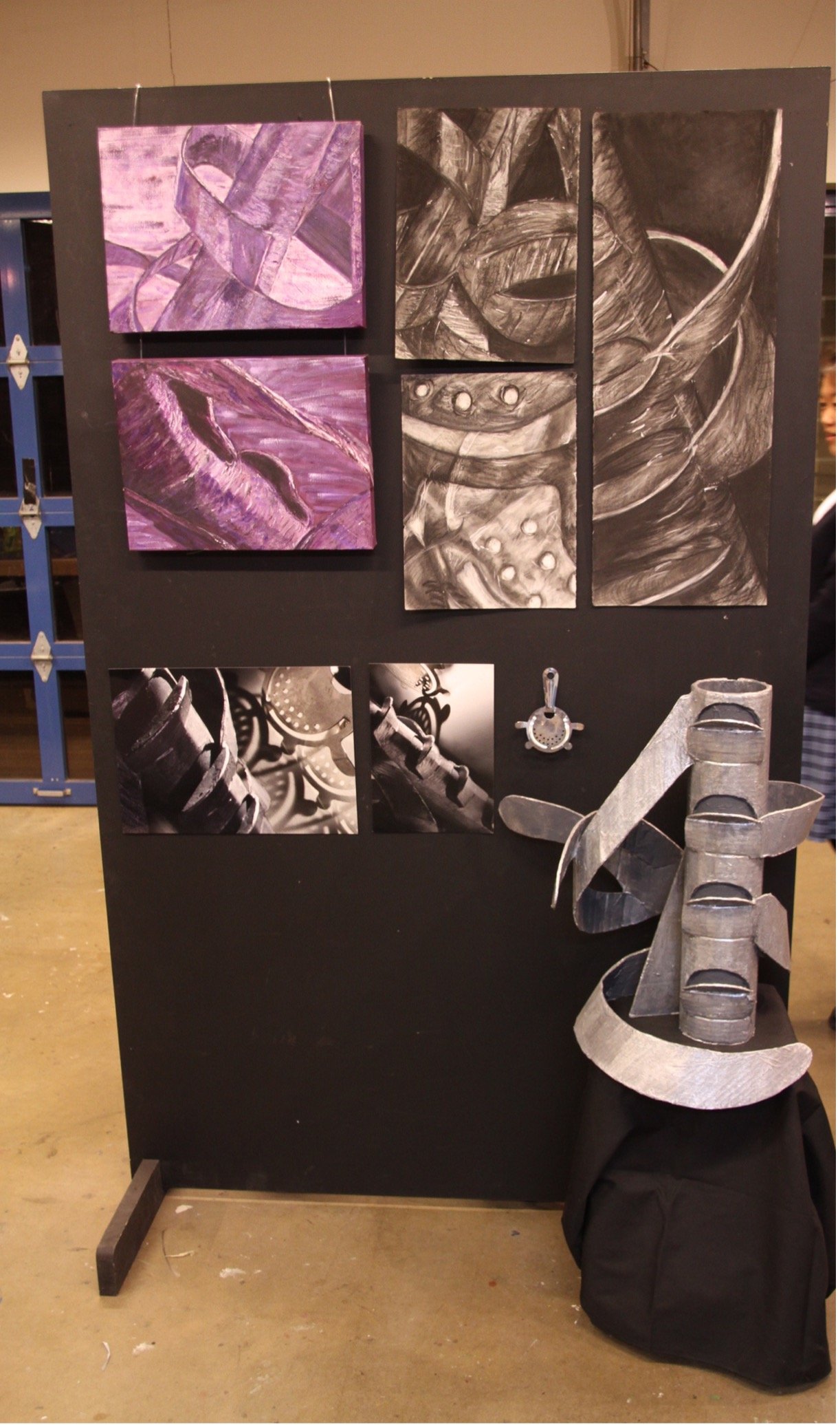 "Tea strainer", chalk pastel drawing, photoshop, cardboard sculpture