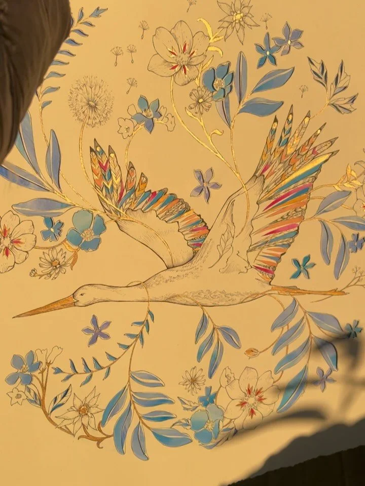 My finished commission! I was having trouble photographing it inside, so I took it outside (into its natural habitat) and captured it bathed in the golden light of magic hour. ✨✨ It&rsquo;s been a while since I worked in this style. It&rsquo;s a time