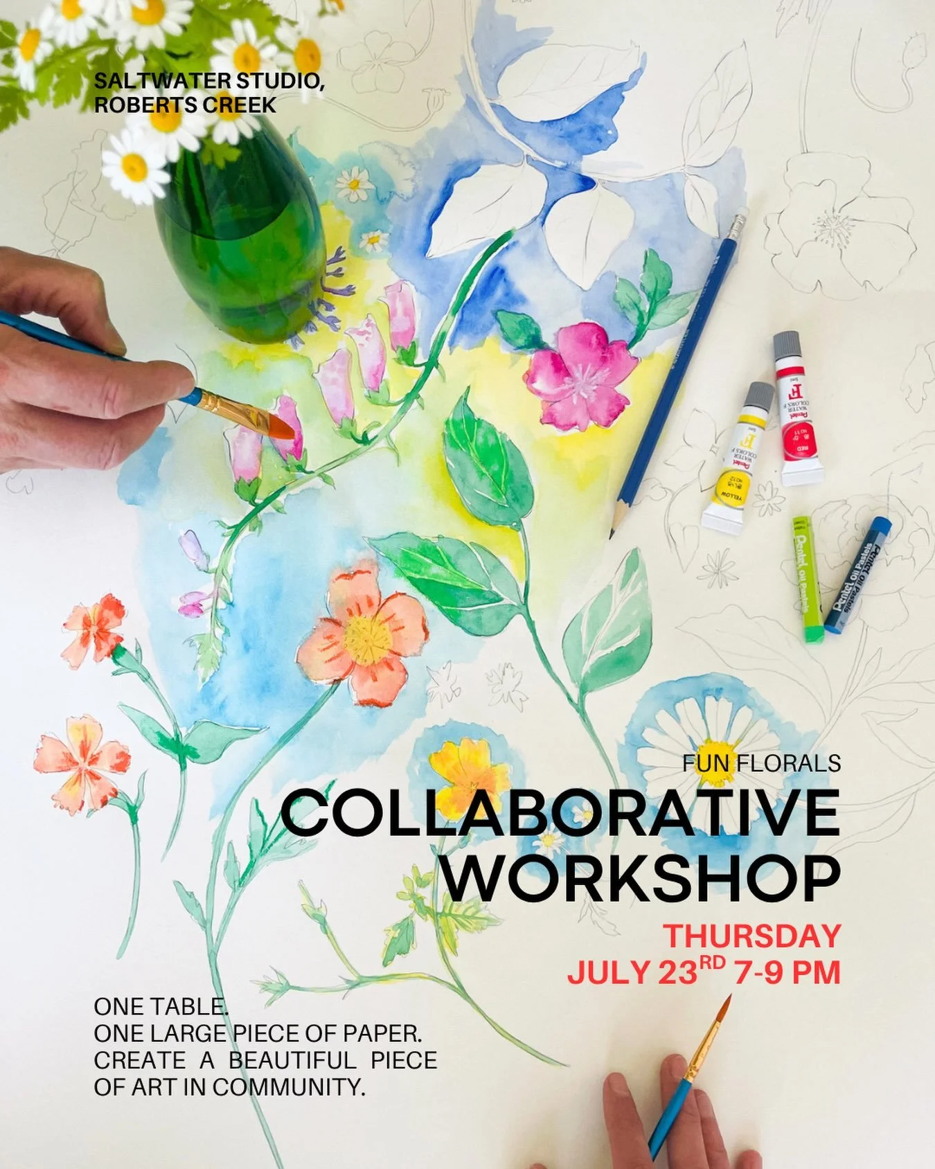 I&rsquo;m so excited to share this new workshop! Come join for a fun floral-inspired Collaborative Art Workshop @saltwaterstudio_rc on Thursday July 23rd 7-9pm
🌿
Get in touch with your creativity, ditch perfectionism for playfulness and join for an 