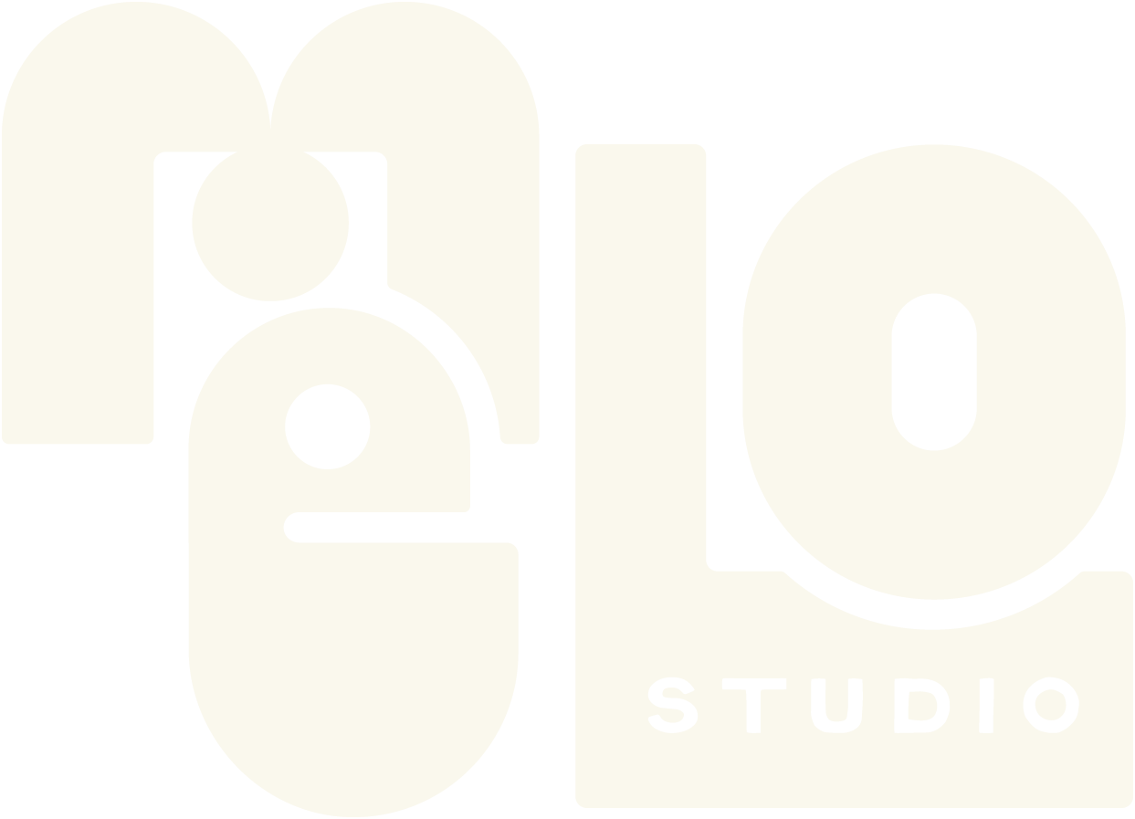 Black and white logo for 'melo studio' with stylized text and abstract shapes.