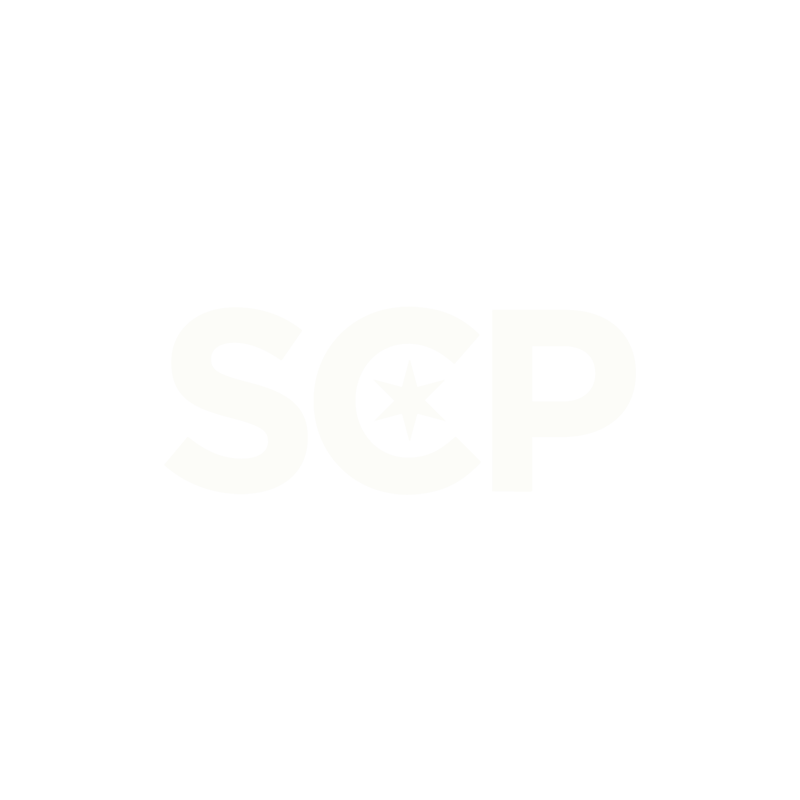 Black background with white letters 'SCP' and a star in the letter 'C'.