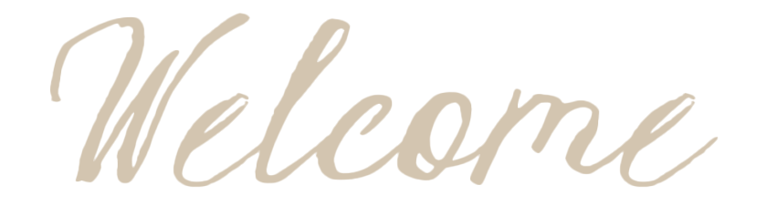 Close-up of a beige-colored cursive 'Welcome' text on a transparent background.