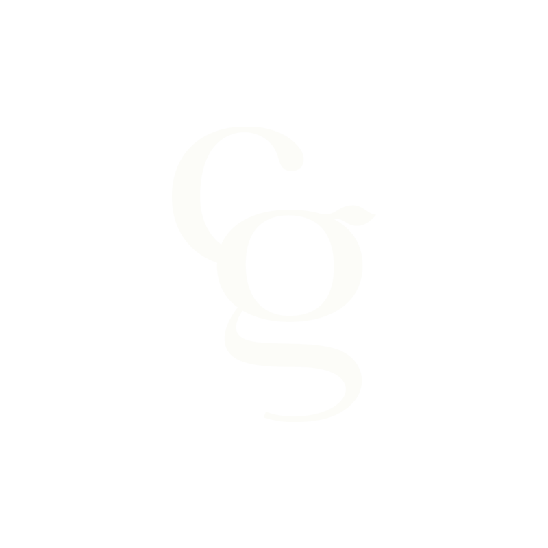 Black background with a white stylized letter 'G' with a leaf accent.