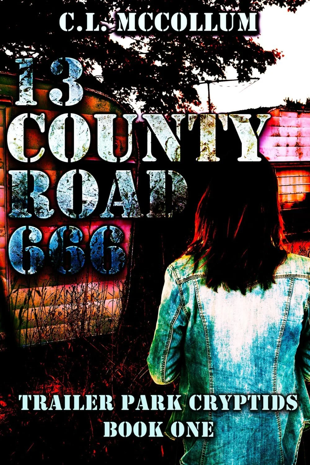 Cover shows a woman in a denim jacket standing outside a trailer home at dusk.