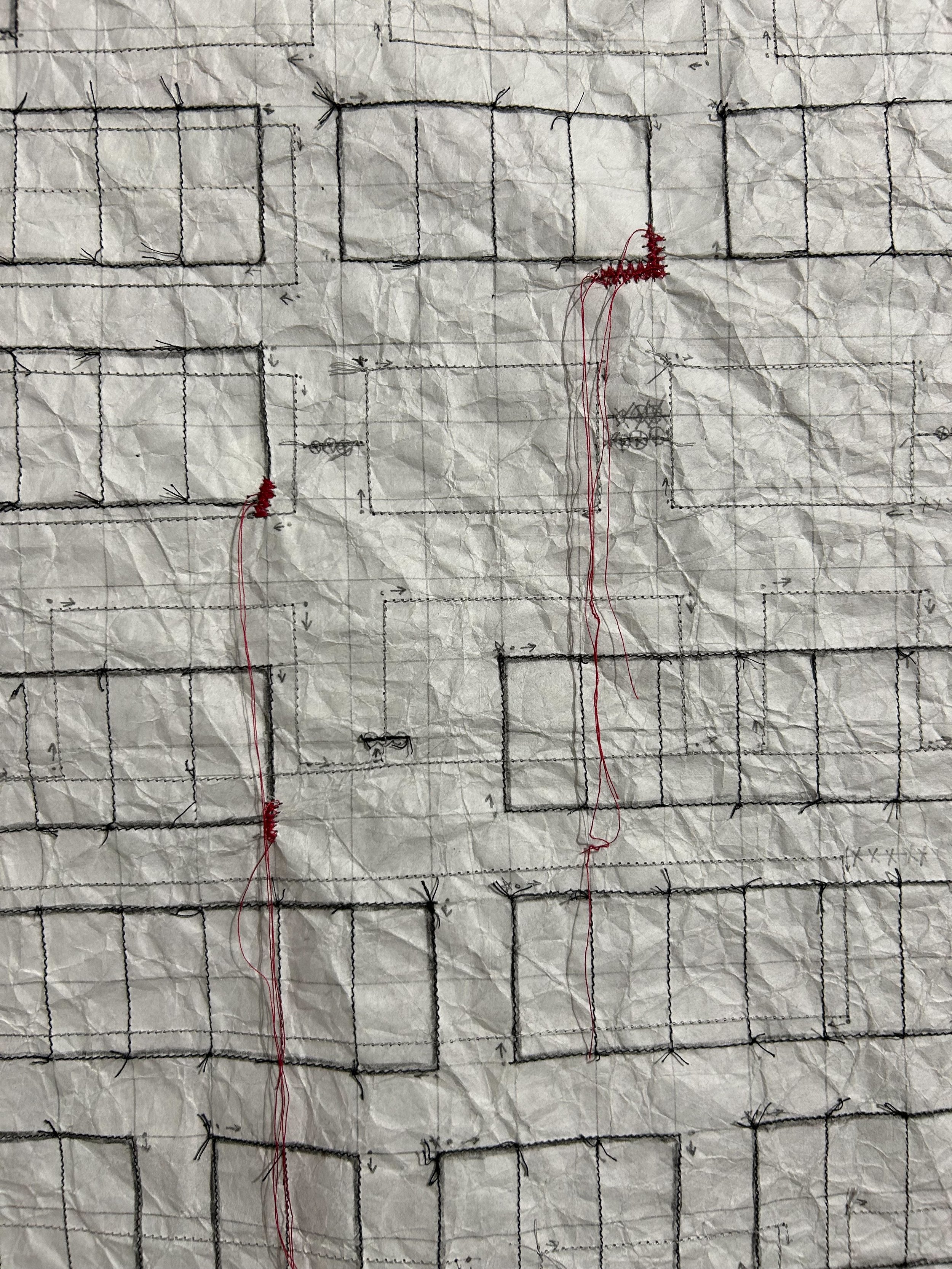 (Detail) Word map: hk070425. Sewn paper; 2025.