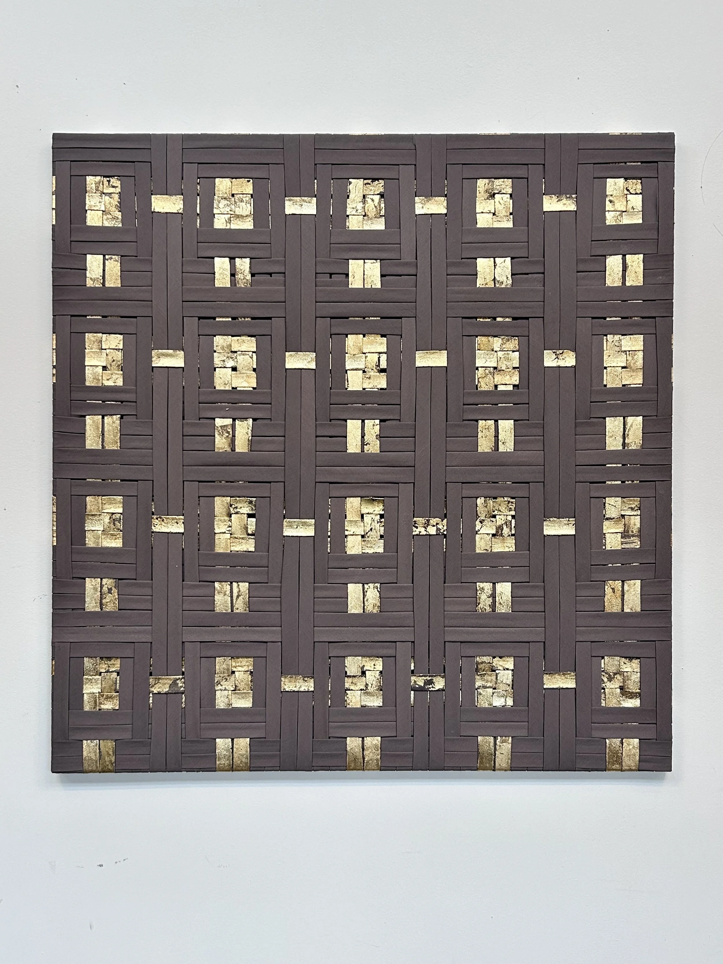 Dimeh al-Siba.
Faux gold, polyester bandages on wood frame.
48 in x 48 in; 2024.