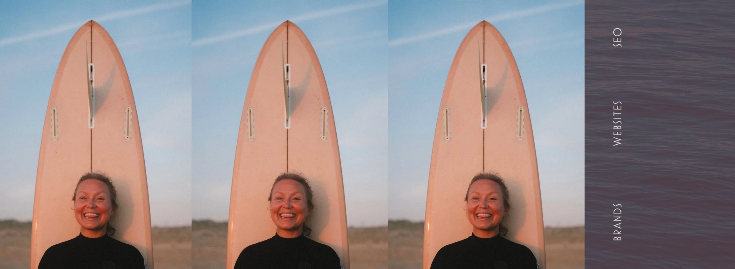 Women and a surfboard x 3 for vibes behind Aamu creative branding.