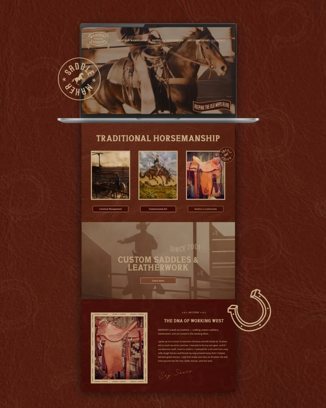 Keeping the old ways alive 𖤓

This project was fun, creative, bold, and most of all, for someone incredible who I respect the hell out of. A guardian of old traditions and horsemanship.

The site is live. Go check it out!