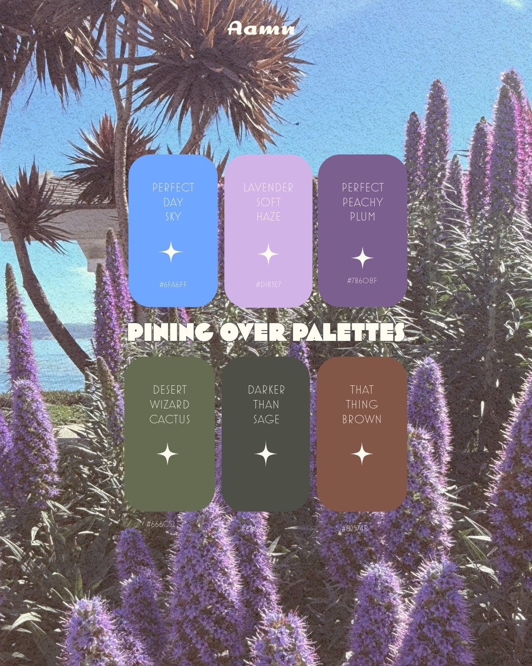 This palette of a blue, purples and greens, and brown. How fun is this?