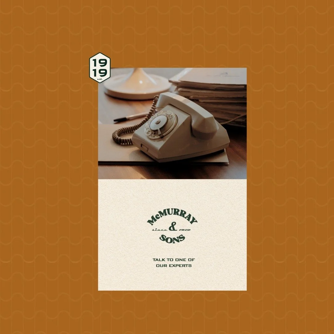 A design card with a phone and logos for McMurray & Sons Roofing Company