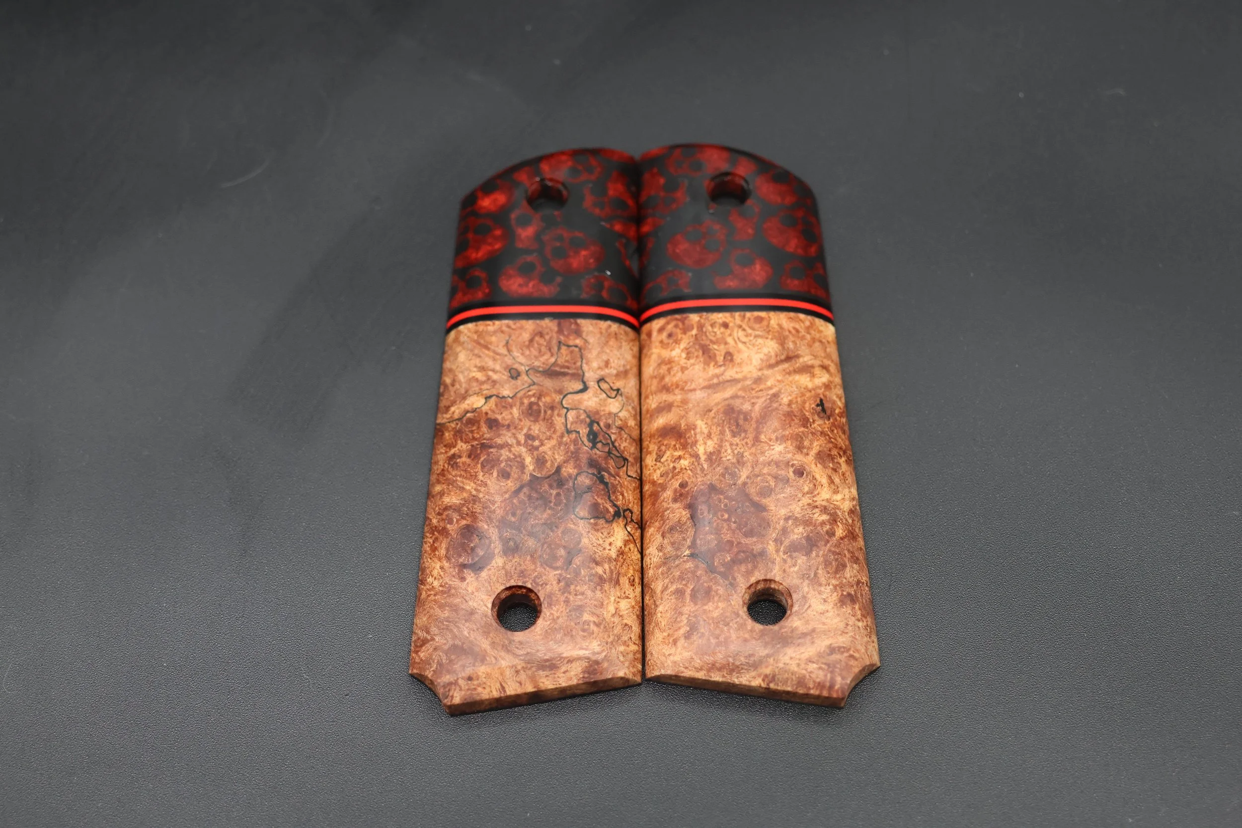 Full Size 1911 Pistol Grips -Maple Burl W/ Segments— Handcrafted from Stabilized Burl Wood