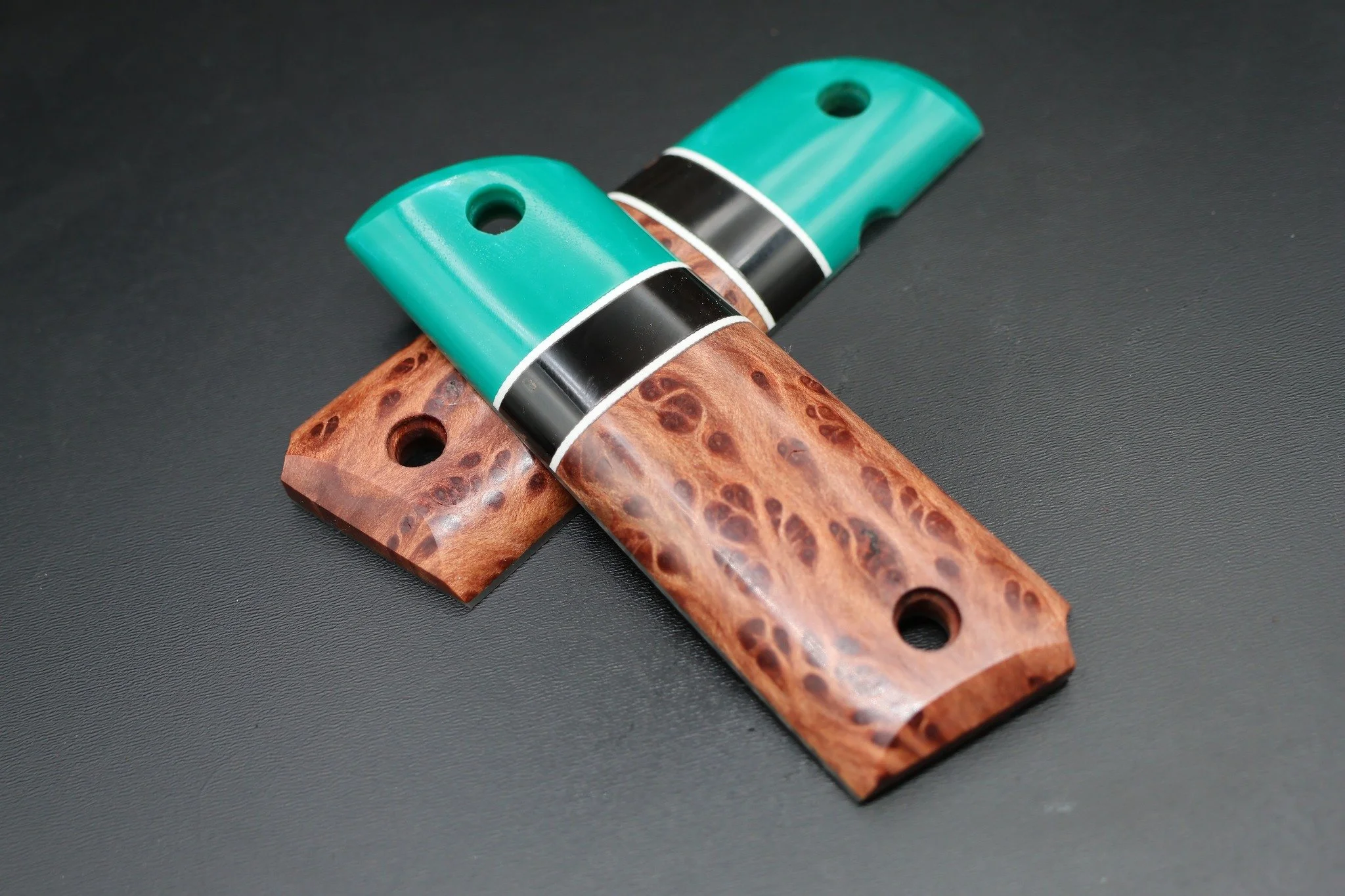 Segmented grips are a great way to add personality to your EDC. 

Check out these grips with Redwood burl, Rams horn and Resin!

Available now!

https://www.saltydoglumber.com/shop/p/full-size-1911-pistol-grips-handcrafted-from-stabilized-burl-wood-k