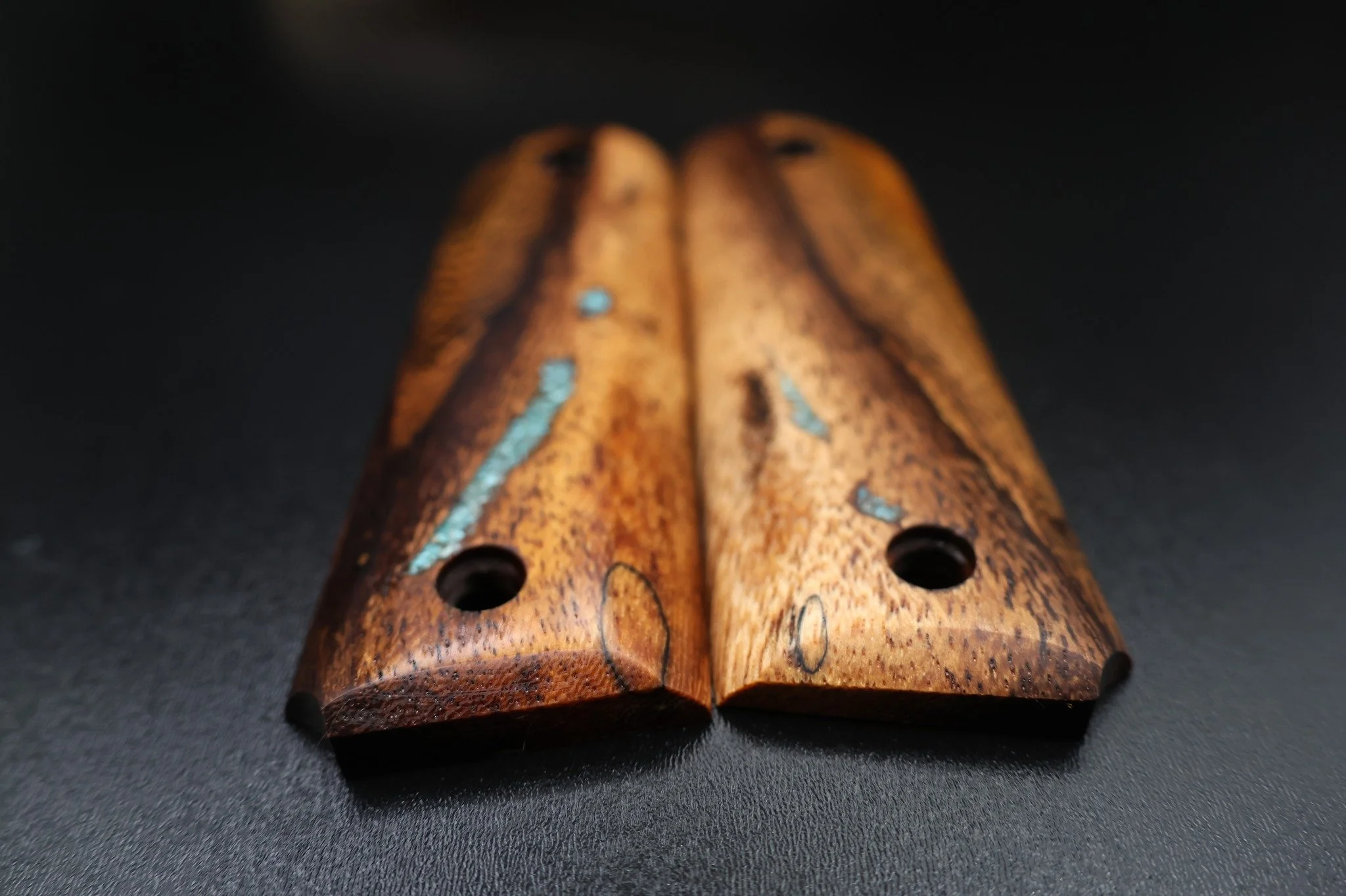 Pheasant wood is a rich 2 toned wood and is incredibly durable even without stabilizing! 

This set includes some voids that we filled with turquoise!

Want your own custom set? Send us a message!

www.SaltyDogLumber.com

#EDC #pheasantwood #turquois