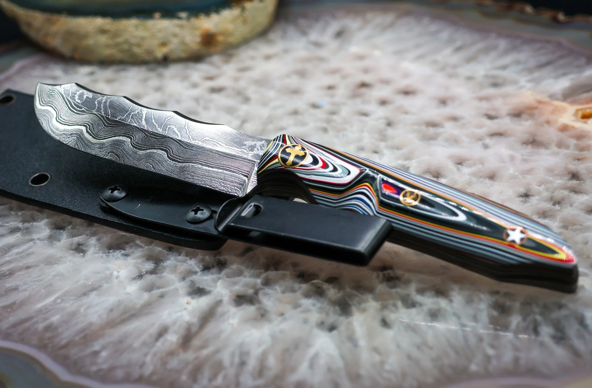 This is our 250th Anniversary piece!

Steel from New Jersey Steel Baron. Forged by Iron Beak Forge, operated by an Army Veteran. Shaped and finished by a Marine Veteran. Jeep Fordite (Arguably one of the biggest assets in winning WWII was due to Jeep