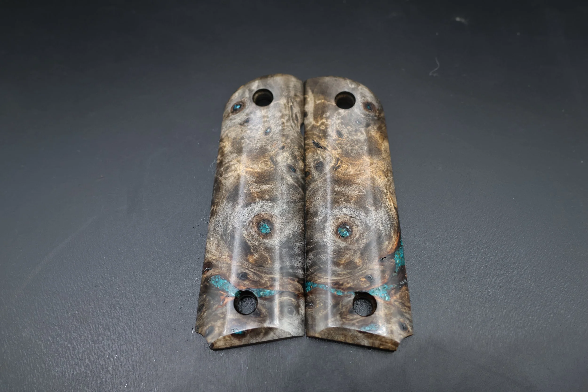 Full Size 1911 Pistol Grips -  Buckeye and Natural Opal — Handcrafted from Stabilized Wood