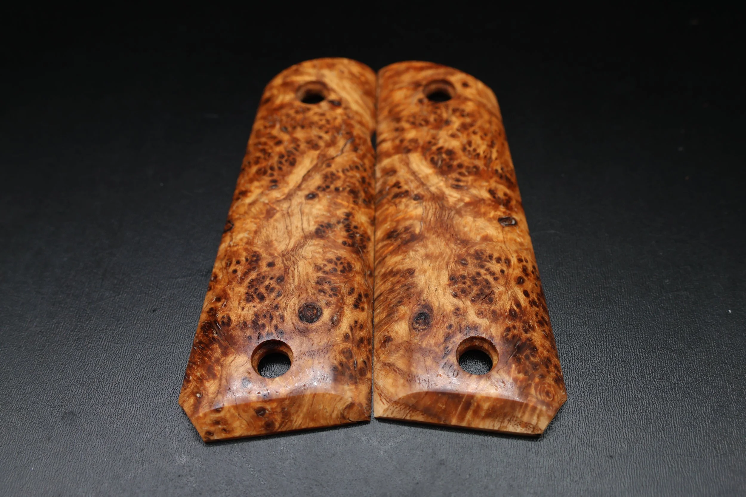 Compact 1911 Pistol Grips -  Black Ash Burl — Handcrafted from Stabilized Wood