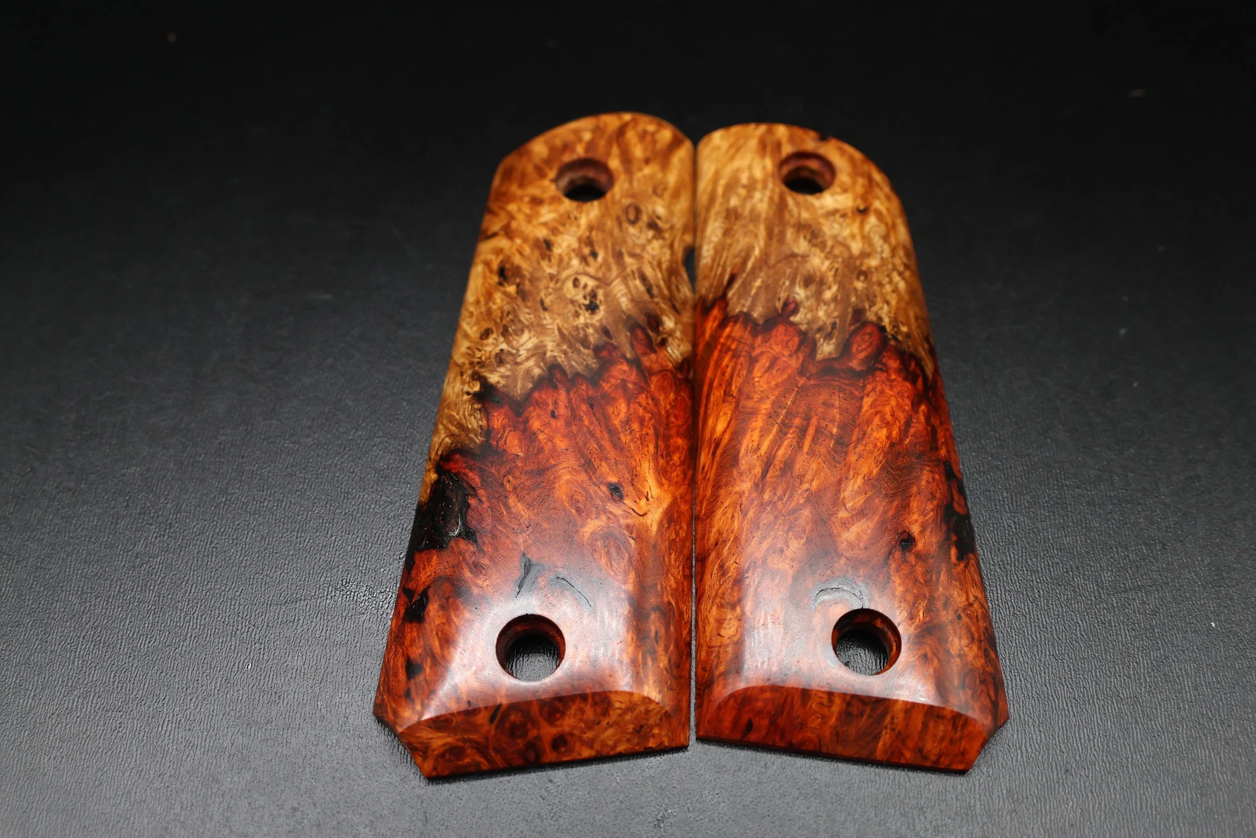 Compact 1911 Pistol Grips -  Amboyna Burl — Handcrafted from Stabilized Wood