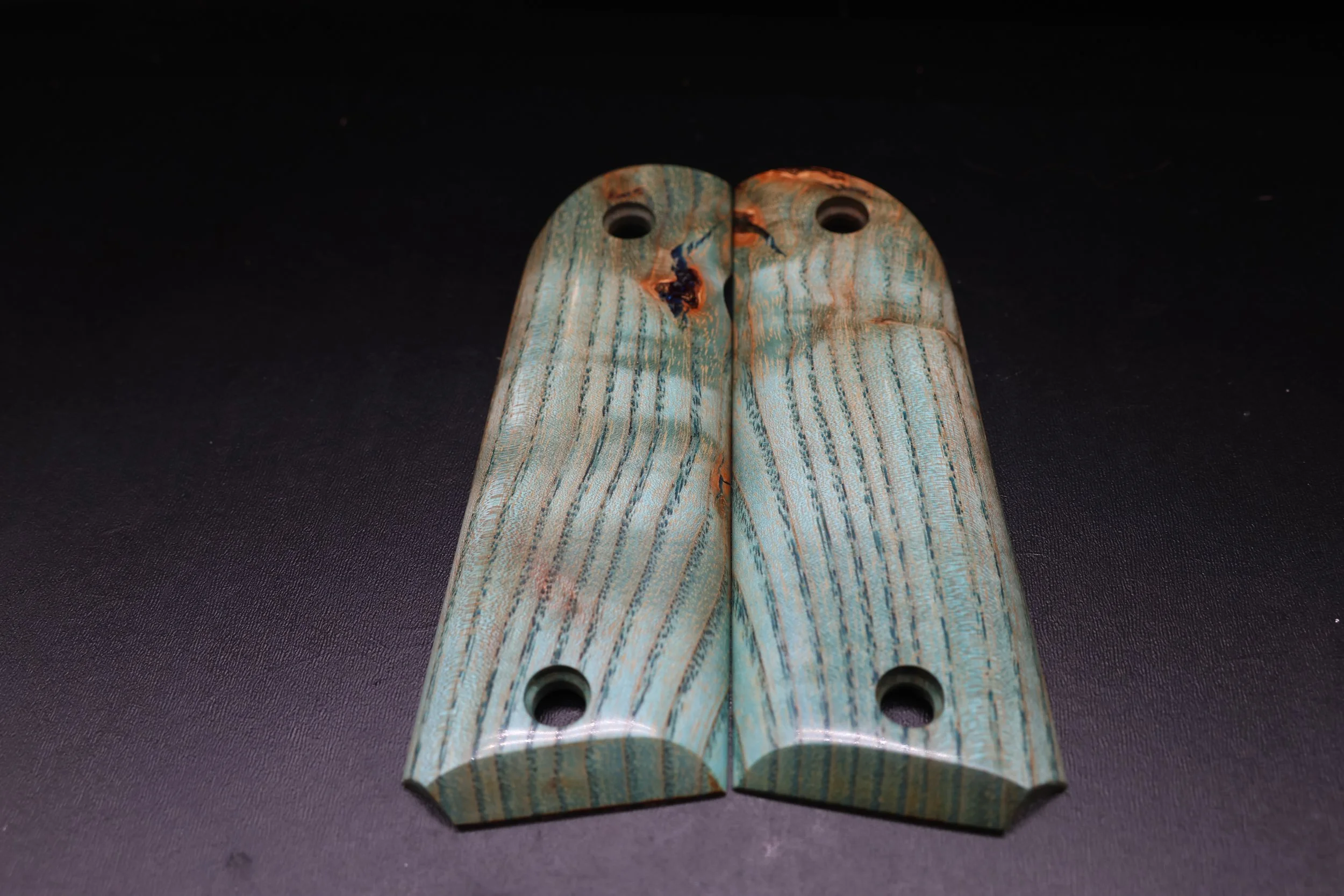 Full Size 1911 Pistol Grips - Blue Dyed Ash— Handcrafted from Stabilized Wood