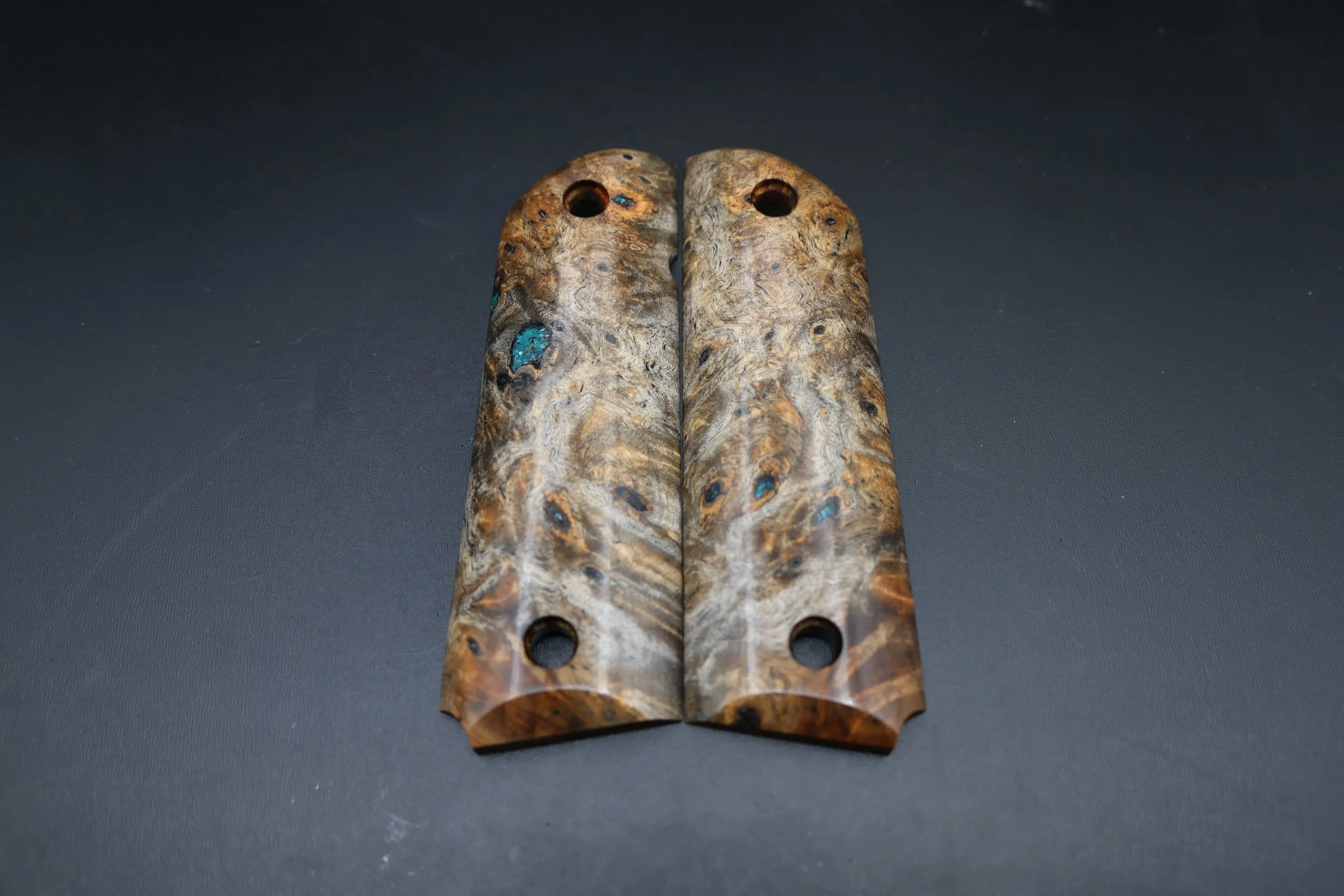 Full Size 1911 Pistol Grips -  Buckeye and Natural Opal — Handcrafted from Stabilized Wood