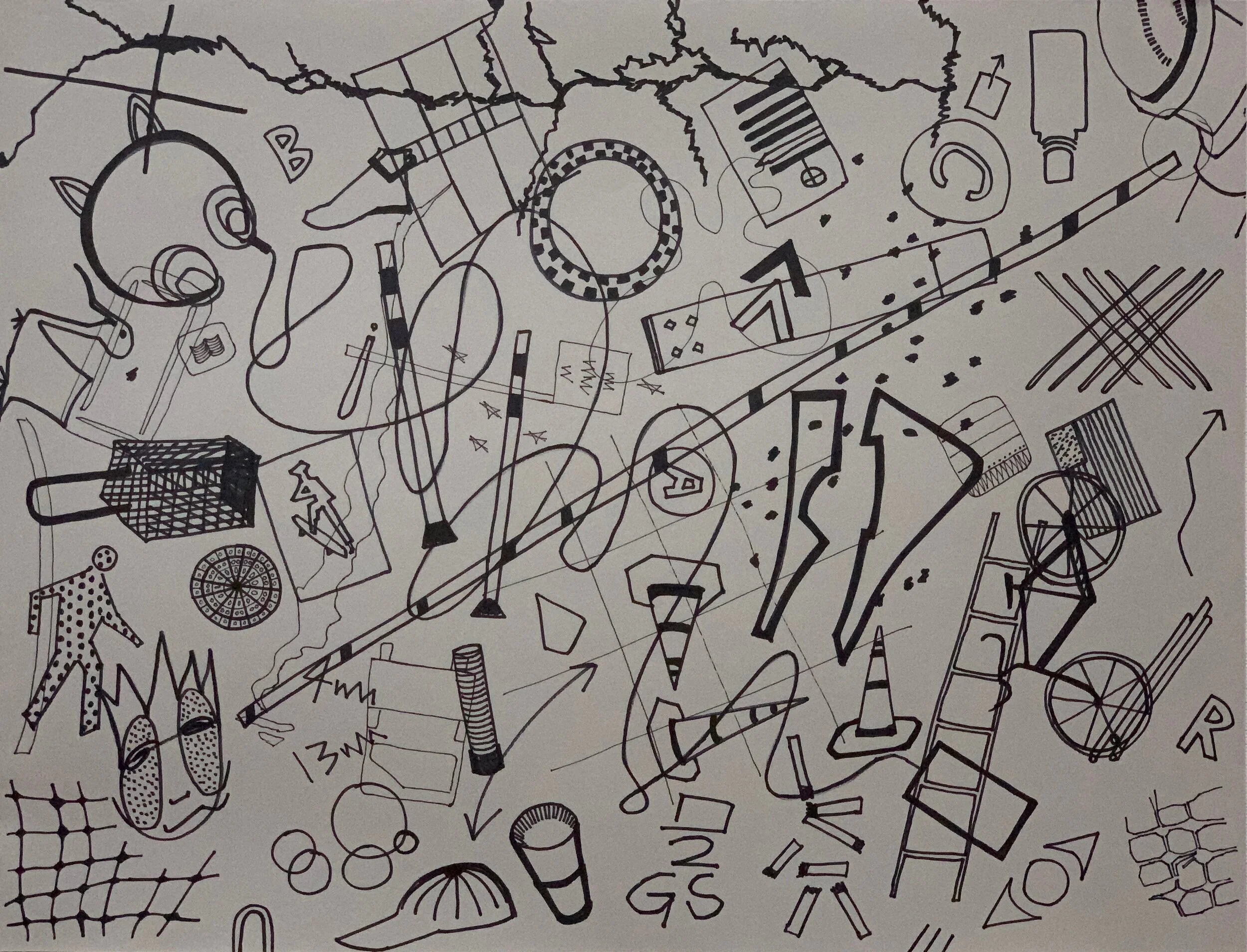 Urban Aggregate #95,  2019
 marker on gray paper
 19 x 25 in