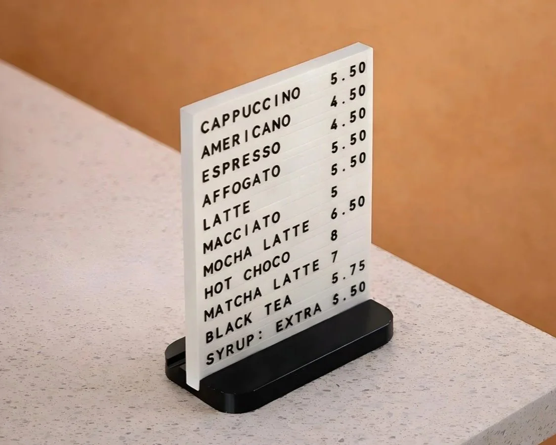 Tabletop Menu Sign Set (2) – Modular Price Display for Coffee Shop, Bakery & Retail LETTRBOARD