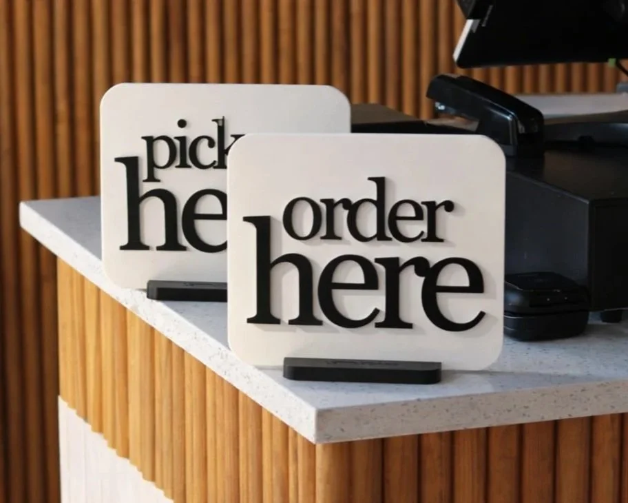 Order Here Pick Up Here countertop sign set for coffee shop counter LETTRBOARD