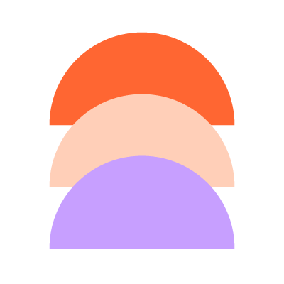 A graphic with three semi-circles stacked vertically in orange, peach, and lavender colors.