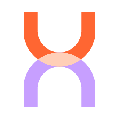 Abstract geometric design with orange, pink, and purple shapes forming a symmetrical pattern.