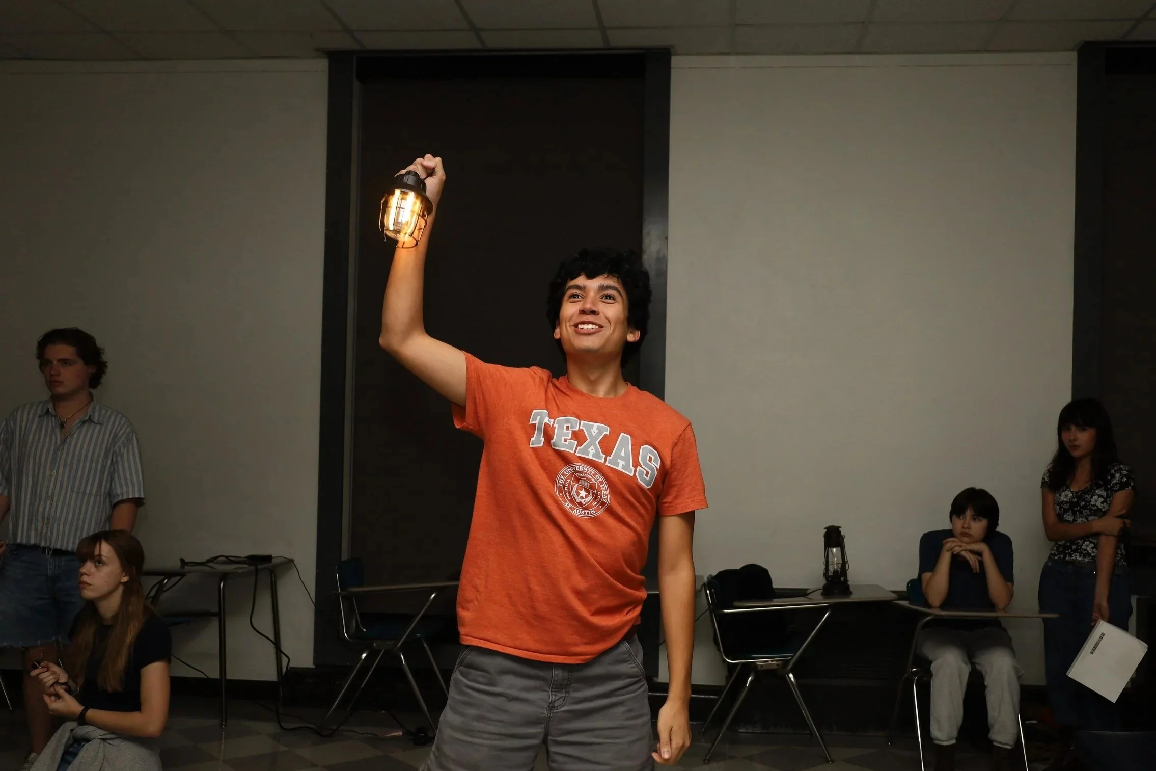 Jason Robalino rehearses a scene on Oct. 15 at Parlin Hall.