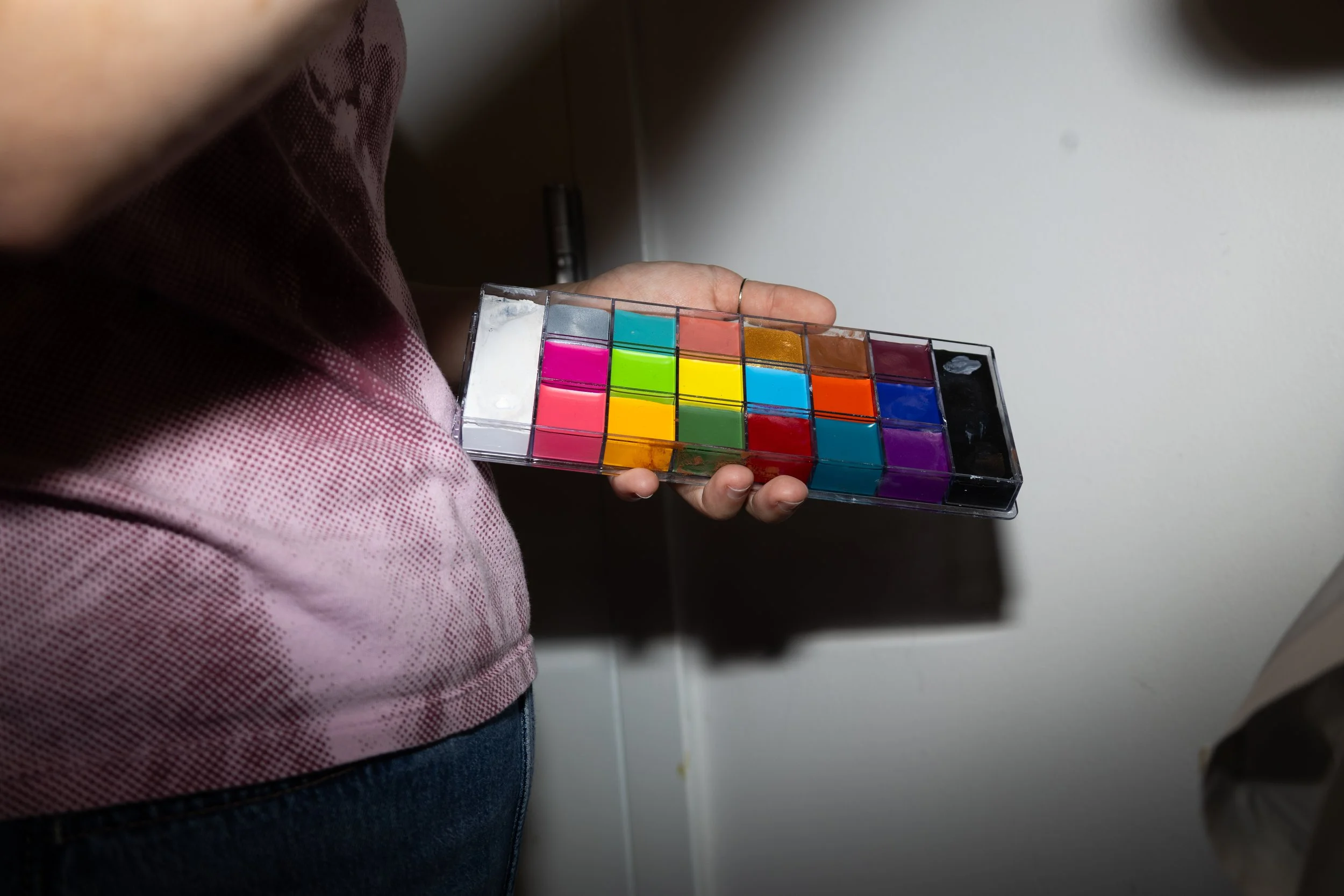 Show makeup used for the production is pictured in the boys' dressing room on Oct. 30. 