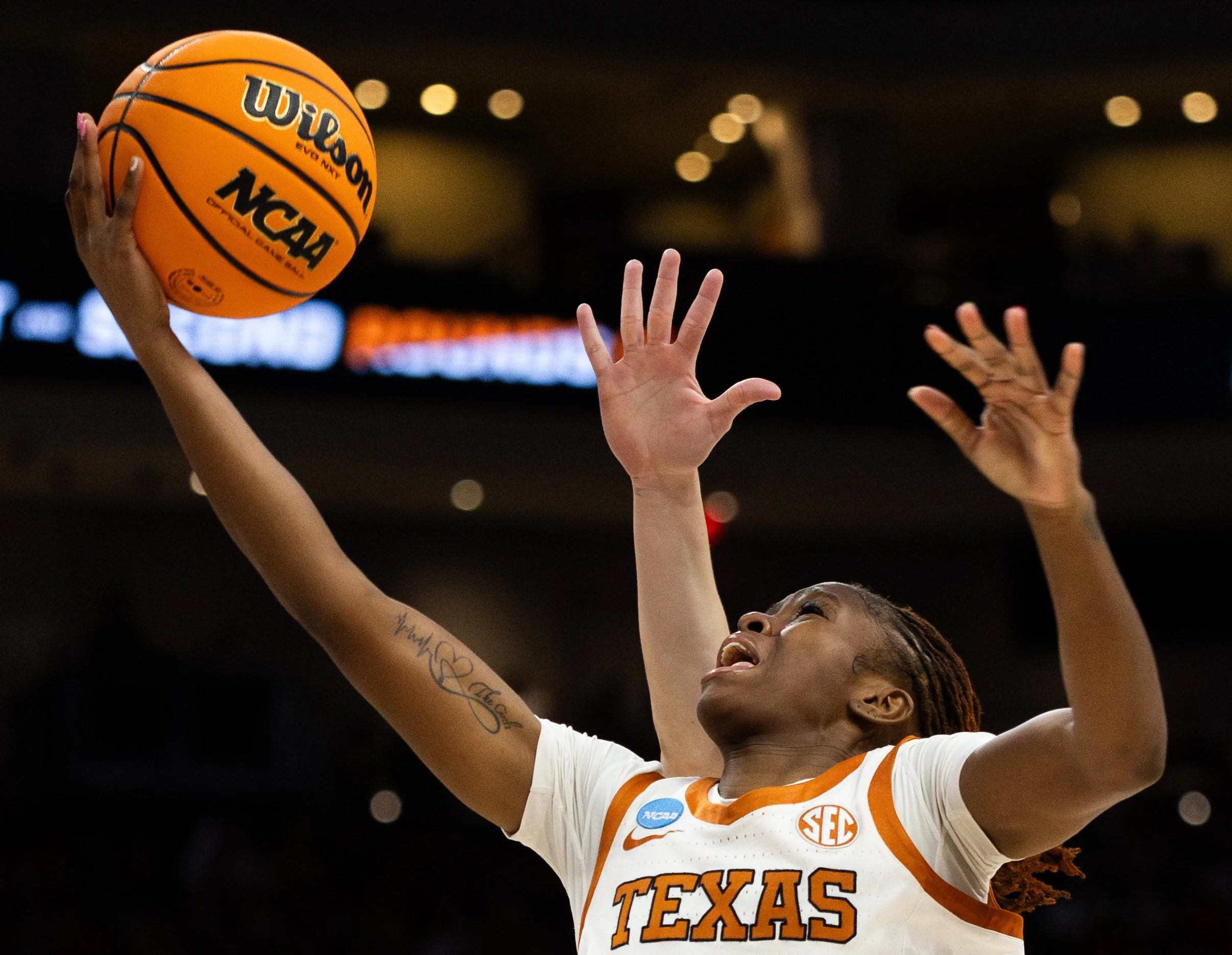 Texas Sophomore guard Bryanna Preston makes a layup during Texas' game against Oregon at Moody Center on March 22, 2026. 