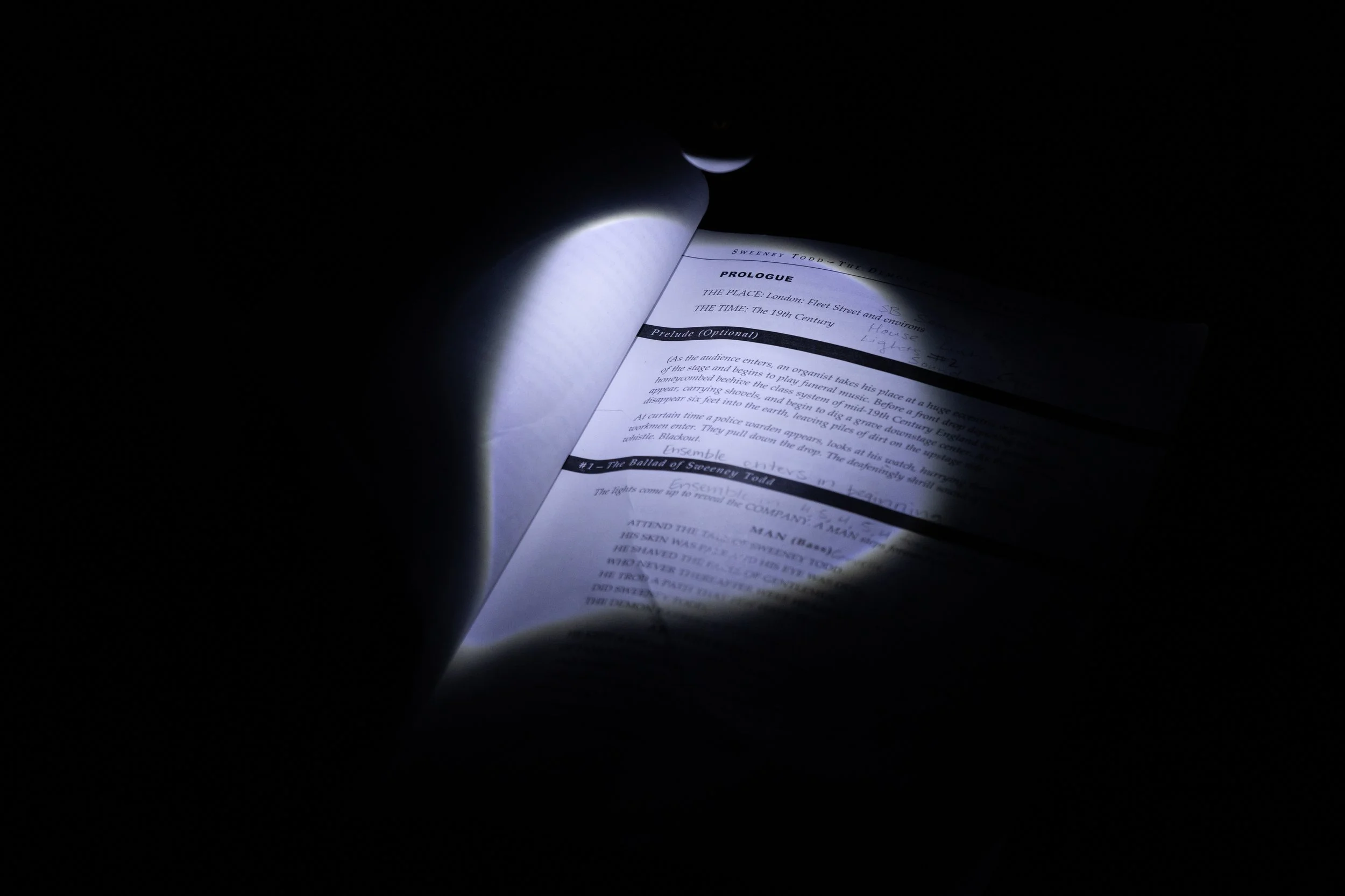 A Sweeney Todd script is pictured in the control booth on Oct. 30. 
