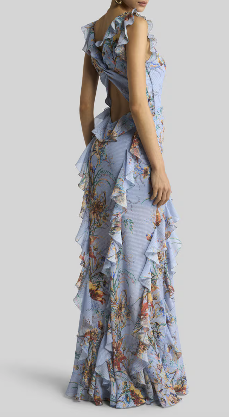 ETRO, LONG DRESS WITH RUFFLES AND CUT-OUT