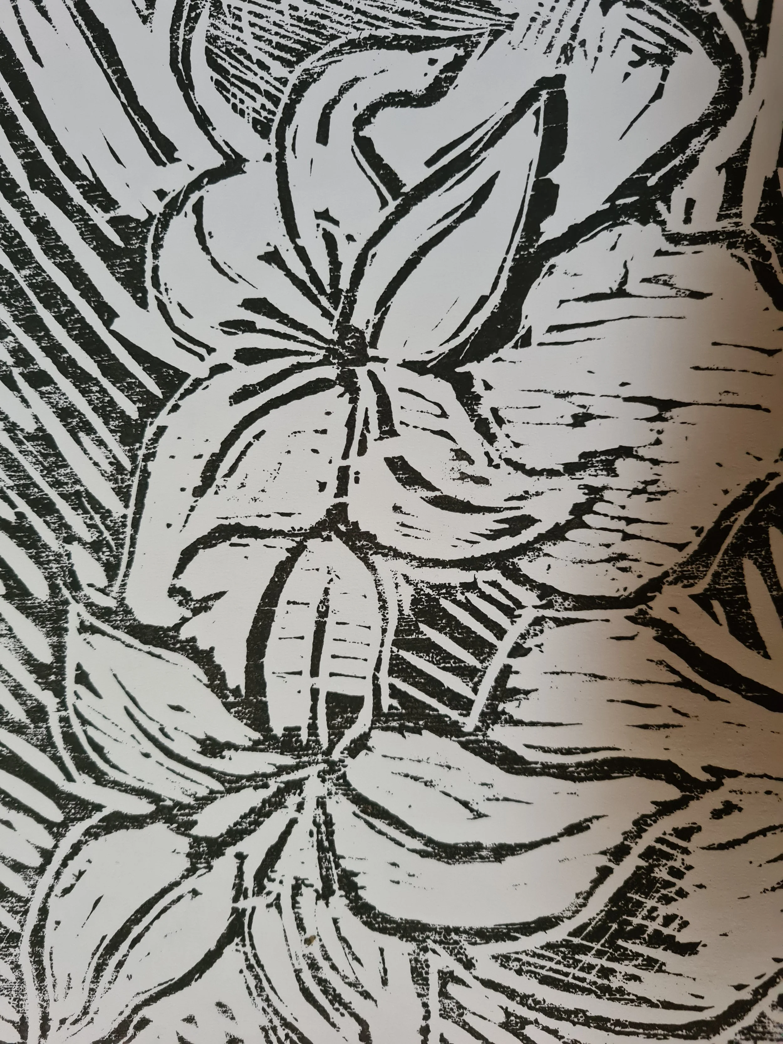 Under an Australian Sun' - linocut print VE 1-6   ( woodblock print Monsteria & Tigerlily)