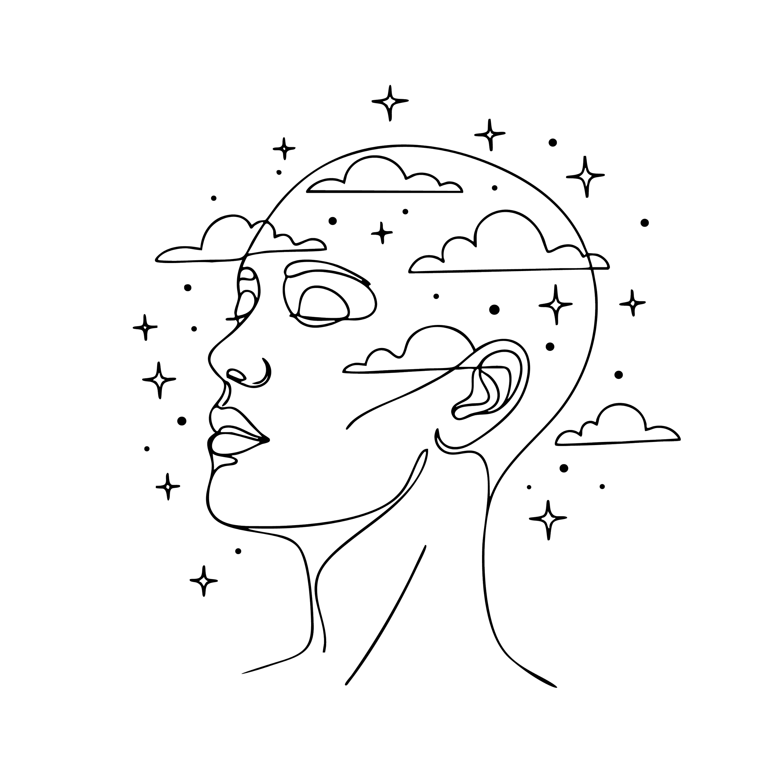 Line drawing of two hands cradling a brain