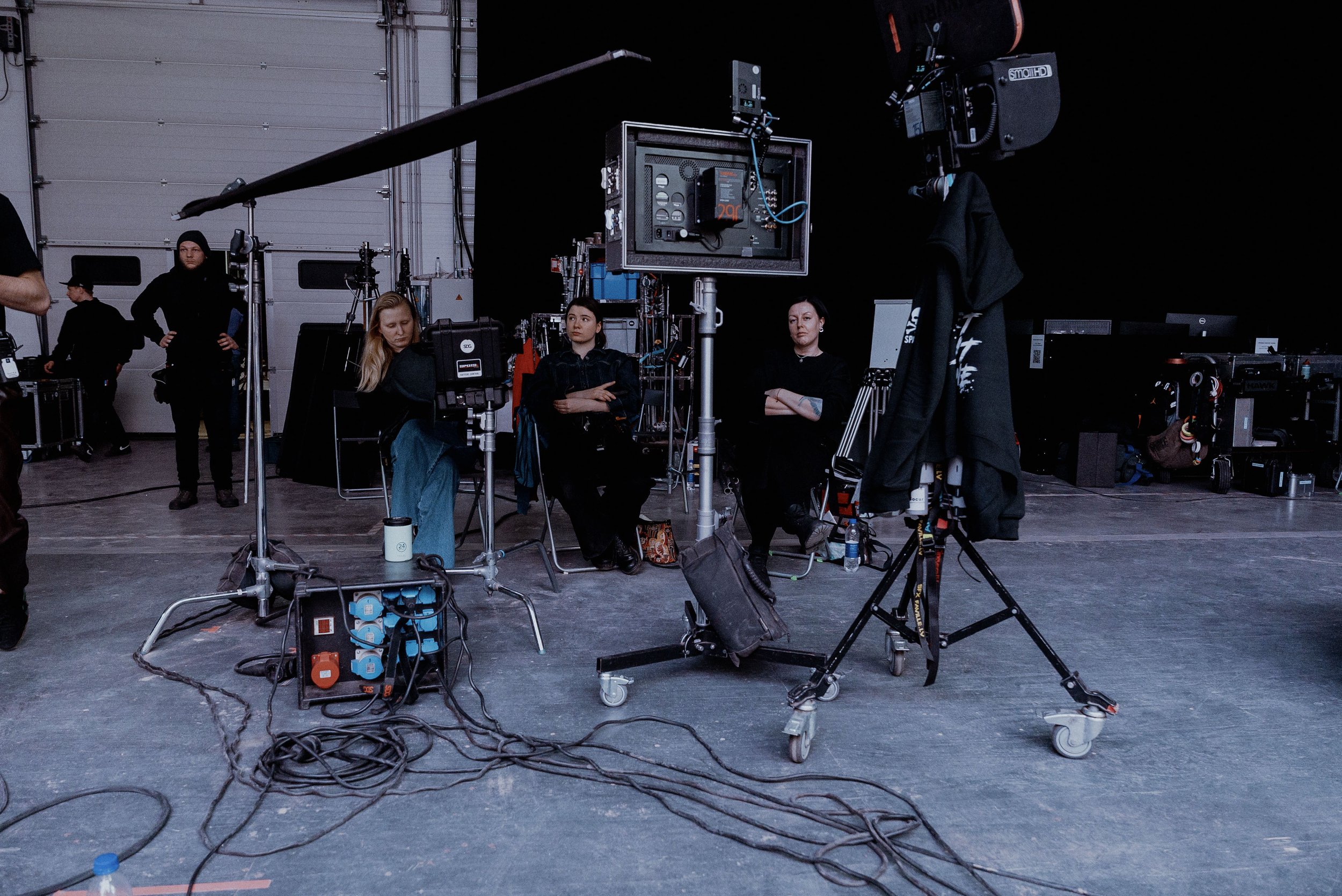 Behind the scenes group photo of the makeup department on the Tet x Netflix TVC Paris set, featuring cast from Nelūgtie Viesi — captured by Miks Ratnieks.