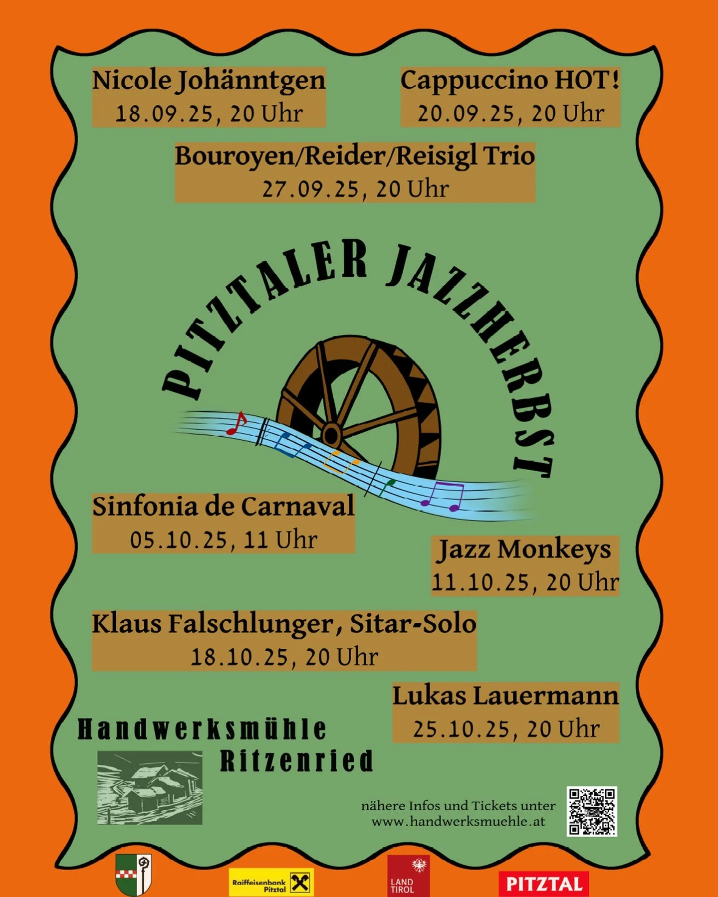 🎷 Der Vorverkauf ist eröffnet! 🎟️
Der Pitztaler Jazzherbst rückt näher – und wir freuen uns auf eine unvergessliche Zeit voller Musik, Begegnungen und besonderer Momente. ✨
Sichert euch jetzt eure Tickets und entdeckt alle Ter